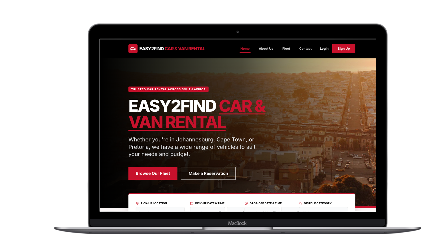 Screenshot of the easy2find rental website