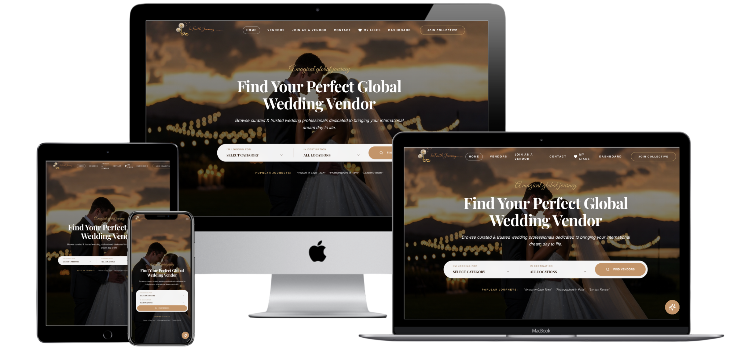 Screenshot of the InFaith Journey wedding marketplace website