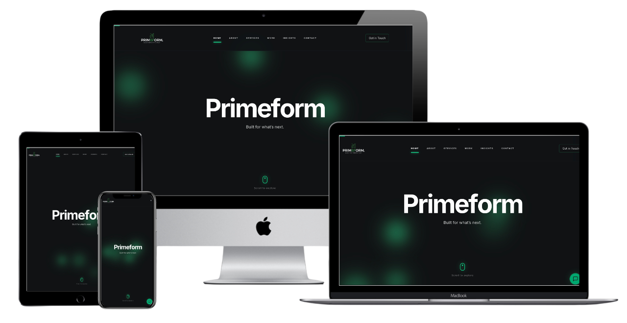 Screenshot of the Primeform website for concrete formwork solutions